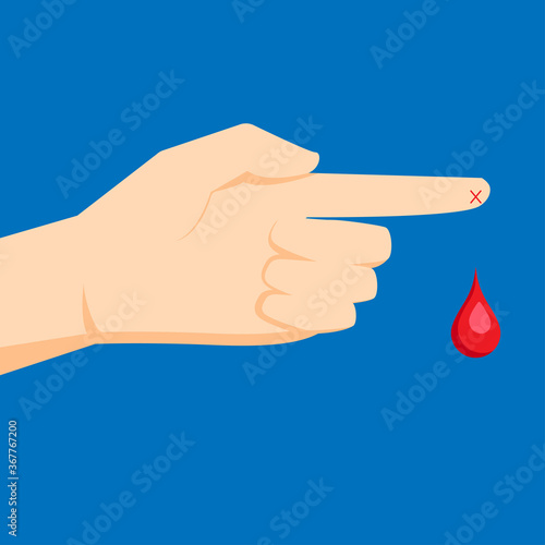 finger with blood drop for diabetes concept flat icon vector illustration. isolated stock vector