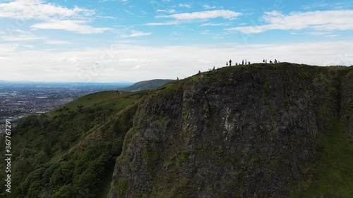 People enjoying the view of Belfast from the top of Cavehill, Belfast, Northern Ireland photo