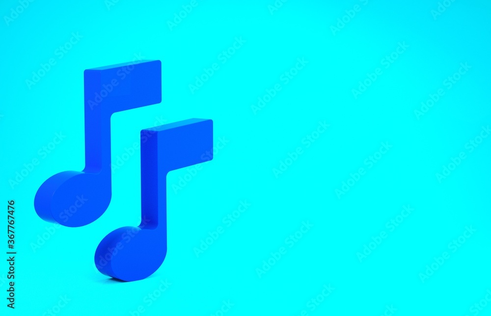 Blue Music note, tone icon isolated on blue background. Minimalism concept. 3d illustration 3D render. Blue Music note, tone icon isolated on blue background. Minimalism concept. 3d illustration 3D render.