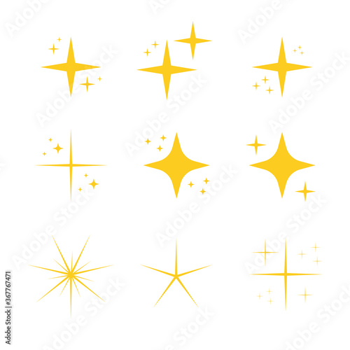 Set of yellow sparkles with star beam effect