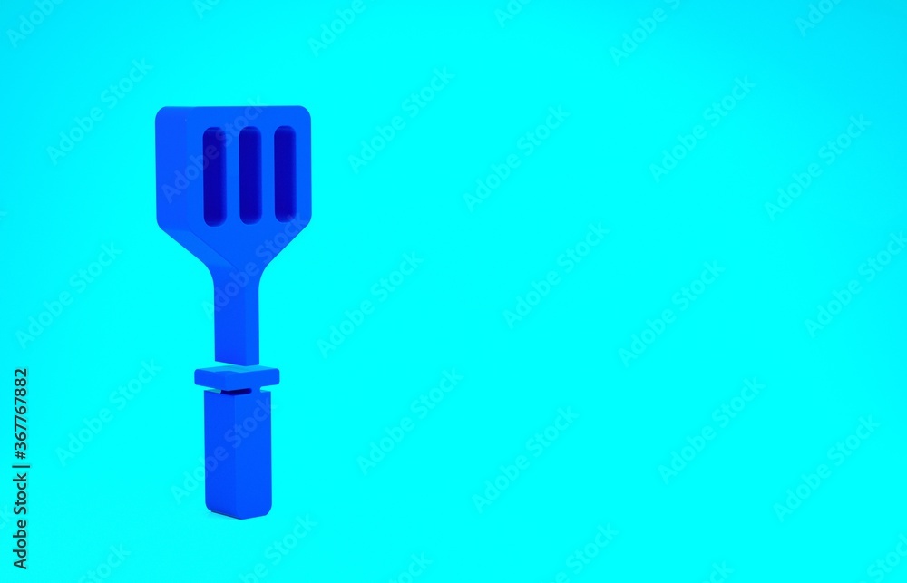 Blue Spatula icon isolated on blue background. Kitchen spatula icon. BBQ spatula sign. Barbecue and grill tool. Minimalism concept. 3d illustration 3D render. Blue Spatula icon isolated on blue background. Kitchen spatula icon. BBQ spatula sign. Barbecue and grill tool. Minimalism concept. 3d illustration 3D render.