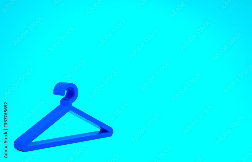 Blue Hanger wardrobe icon isolated on blue background. Cloakroom icon. Clothes service symbol. Laundry hanger sign. Minimalism concept. 3d illustration 3D render. Blue Hanger wardrobe icon isolated on blue background. Cloakroom icon. Clothes service symbol. Laundry hanger sign. Minimalism concept. 3d illustration 3D render.