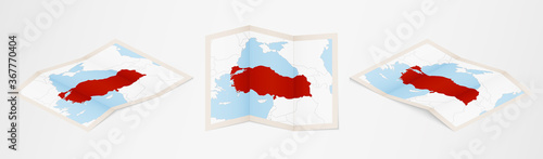 Folded map of Turkey in three different versions.