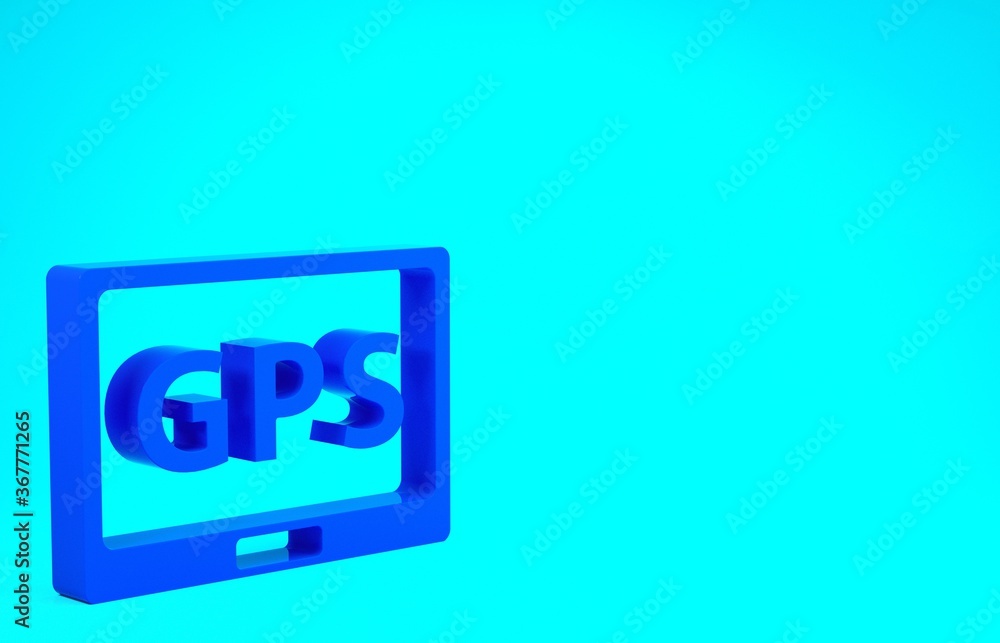 Blue Gps device with map icon isolated on blue background. Minimalism concept. 3d illustration 3D render. Blue Gps device with map icon isolated on blue background. Minimalism concept. 3d illustration 3D render.