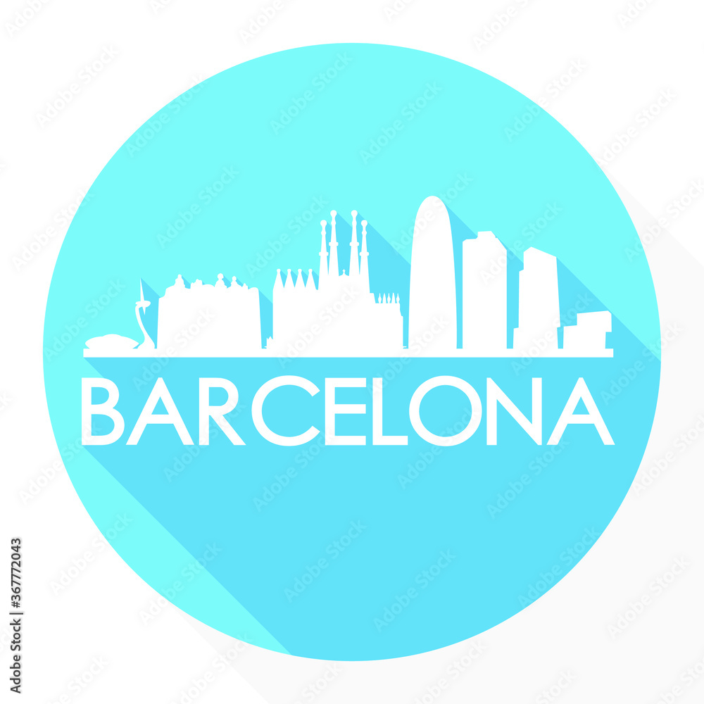 Barcelona Catalonia Spain Europe Flat Icon Skyline Silhouette Design City Vector Art Famous Buildings.