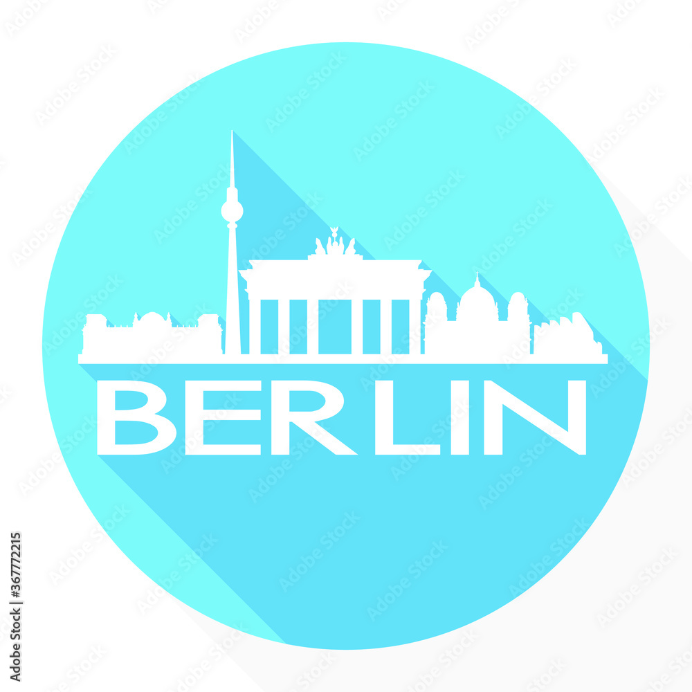 Berlin Germany Skyline Button Icon Round Flat Vector Art Design Color Background.