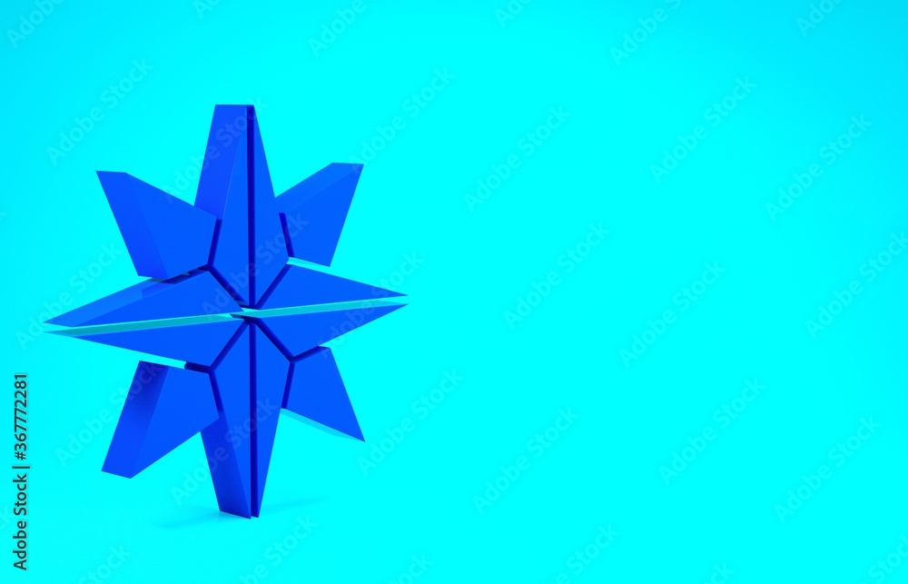 Blue Wind rose icon isolated on blue background. Compass icon for travel. Navigation design. Minimalism concept. 3d illustration 3D render. Blue Wind rose icon isolated on blue background. Compass icon for travel. Navigation design. Minimalism concept. 3d illustration 3D render.
