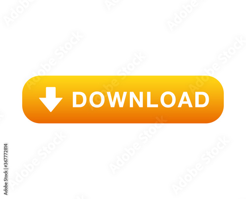 Yellow download button. Vector orange download button.  Download  button icon.