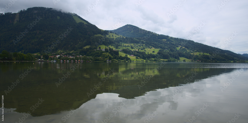Reflection, the lake in the mountains, Großer Alpsee 