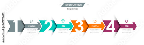 Vector Infographic design template with arrows and 4 options or steps. Can be used for process diagram, presentations, workflow layout, banner, flow chart, info graph.