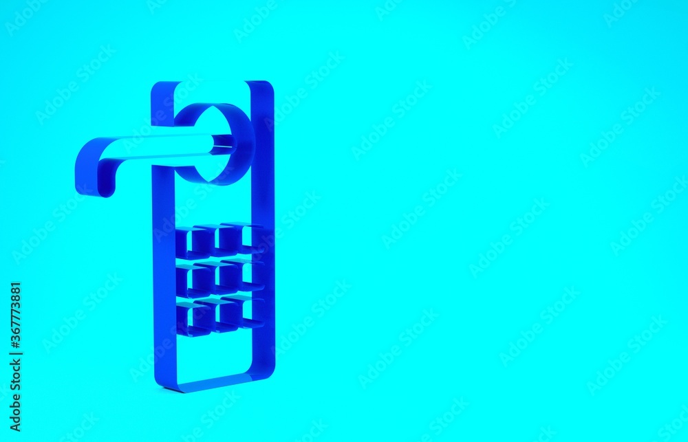 Blue Digital door lock with wireless technology for unlock icon isolated on blue background. Door handle sign. Security smart home. Minimalism concept. 3d illustration 3D render. Blue Digital door lock with wireless technology for unlock icon isolated on blue background. Door handle sign. Security smart home. Minimalism concept. 3d illustration 3D render.