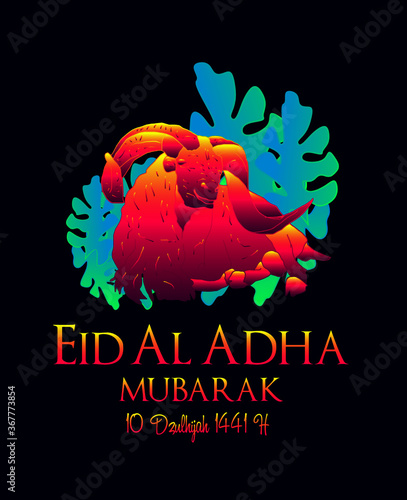 Muslim holiday Eid al-Adha.1441 H the sacrifice a ram. graphic design decoration kurban bayrami. month lamb, sheep, and camel. vector illustration.