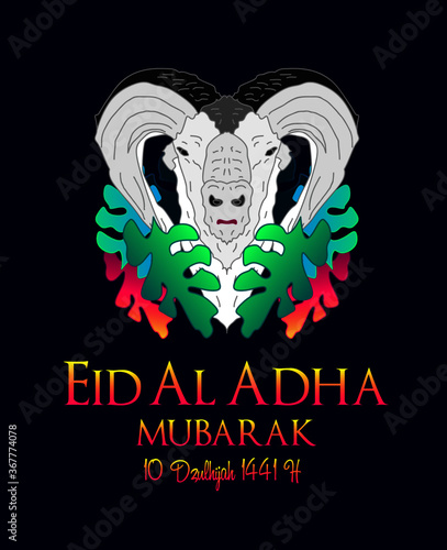 Muslim holiday Eid al-Adha.1441 H the sacrifice a ram. graphic design decoration kurban bayrami. month lamb, sheep, and camel. vector illustration.
