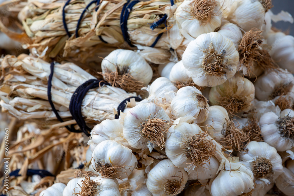 Close up garlic background. Selective focus Close up garlic background. Selective focus