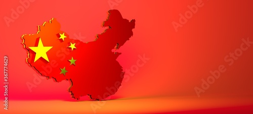 Map Of China In National Flag Colors 3d.