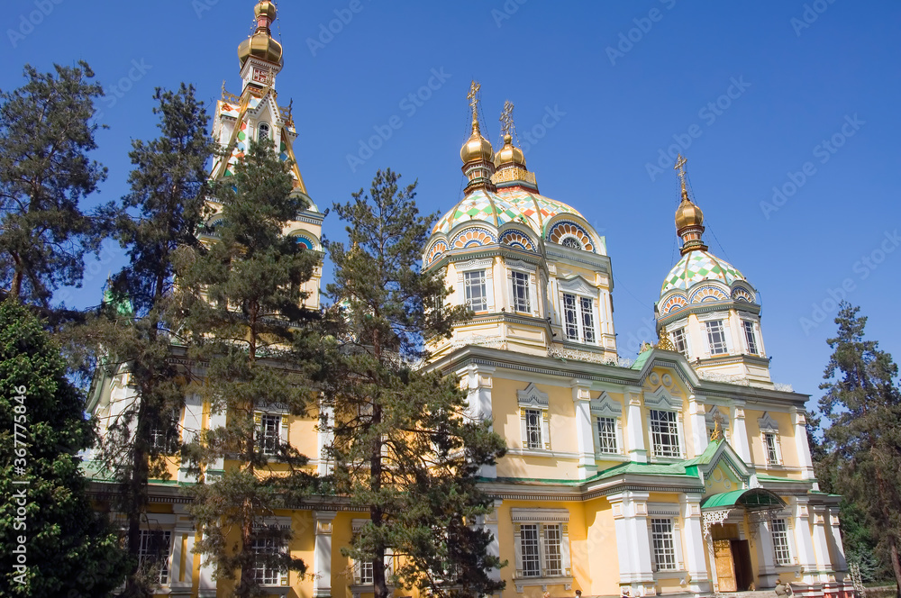 Russian orthodox Zenkov Cathedral in the Panfilov Park (Glory memorial Park), Almaty, 
