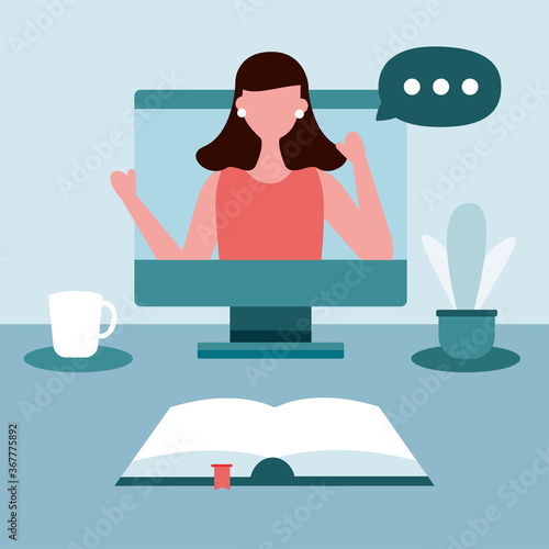 young student girl in homeschool online education