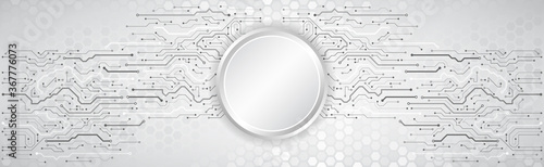 Wide Abstract modern futuristic, technology background. Hi tech digital communication. Circuit board technology background. Electronic motherboard.