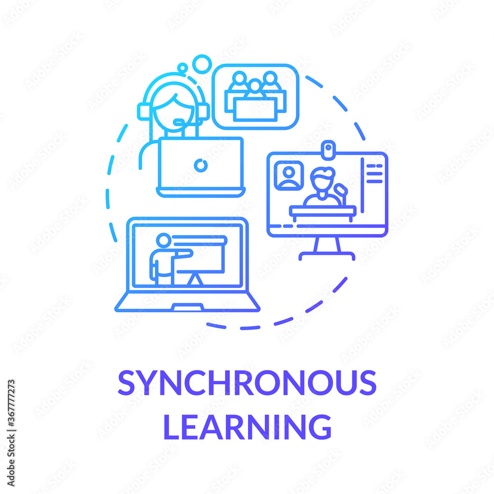 Synchronous learning concept icon. Distance courses. Remote education. Education technologies. E learning environment idea thin line illustration. Vector isolated outline RGB color drawing