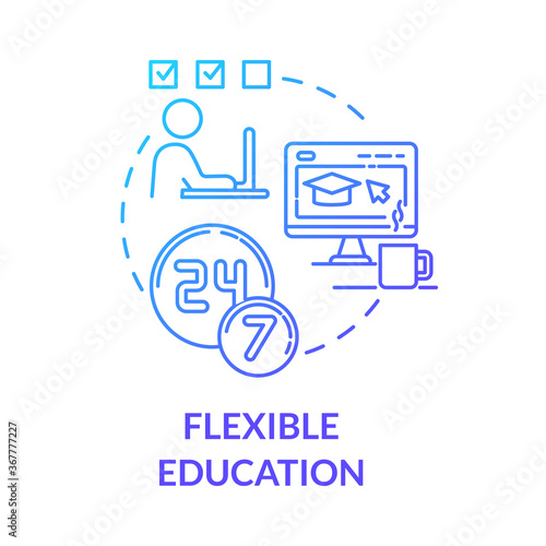 Flexible education concept icon. Remote learning. Online universities. E learning and teaching. Homeschooling idea thin line illustration. Vector isolated outline RGB color drawing