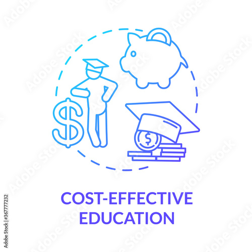Cost effective education concept icon. Academic payment. Educational expenses. University enrollment. Distance education idea thin line illustration. Vector isolated outline RGB color drawing