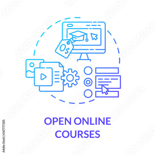 Open online courses concept icon. Home based learning. Online certificates and diplomas. Remote education idea thin line illustration. Vector isolated outline RGB color drawing