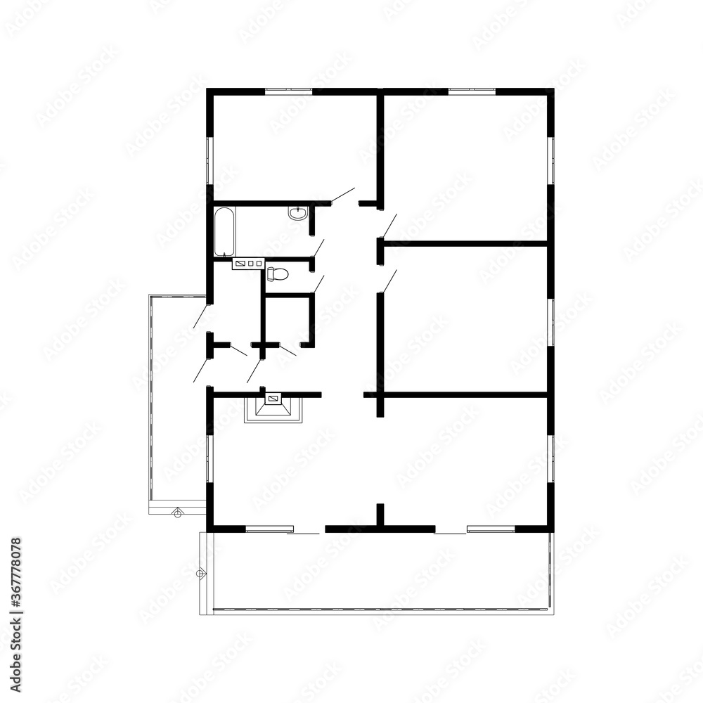 Modern apartment floor plan. Unfurnished apartment for your design. Vector floor plan blueprint. Black and white architectural background. Modern apartment floor plan. Unfurnished apartment for your design. Vector floor plan blueprint. Black and white architectural background.