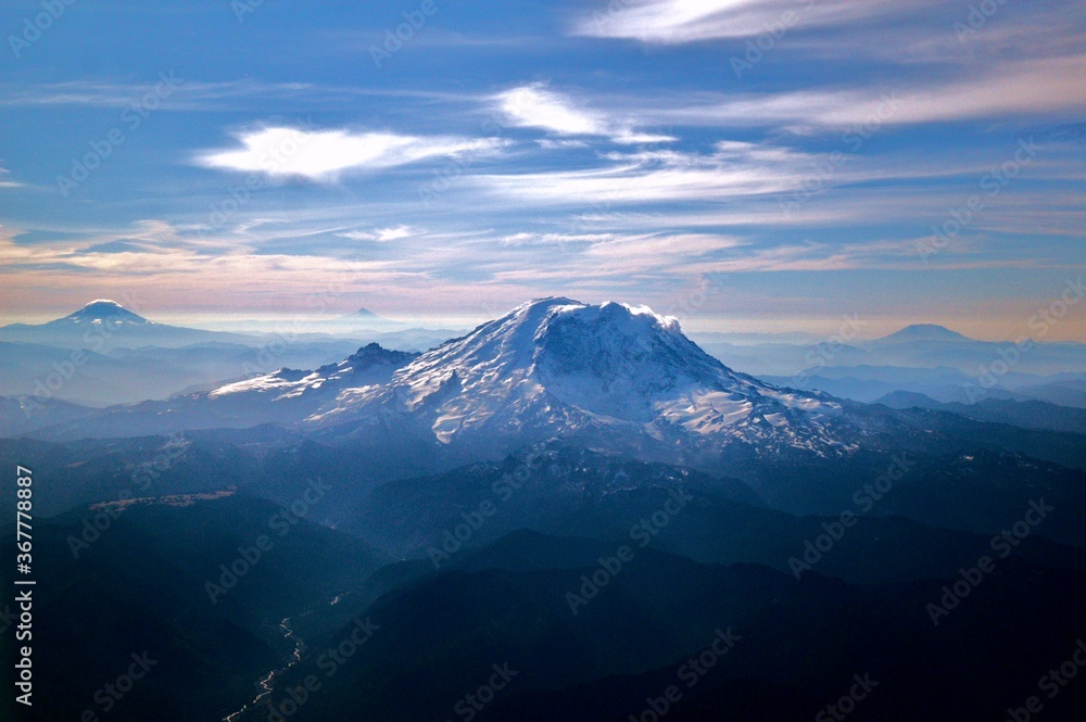Mount Rainier with Mt Hood, Mat St Helens and Mt Adams