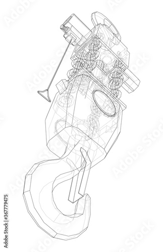 Pneumatic Wire Rope Winch concept outline. Vector