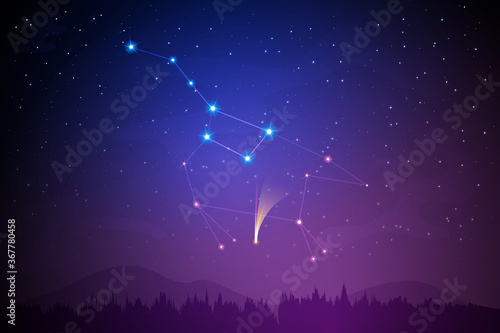 C/2020 F3 comet Neowise and Ursa Major constellation in the night sky. Vector illustration.
