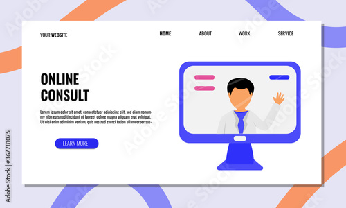 Online health consultation flat illustration.Concept of landing page.Vector design template isolated.