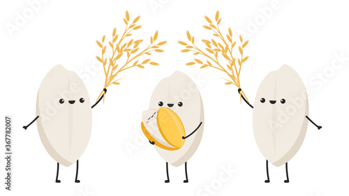 Rice character design. rice vector on white background. rice seed.