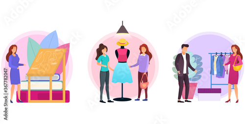 A fashion design concept. From sketch to the ready clothing. Vector illustration.