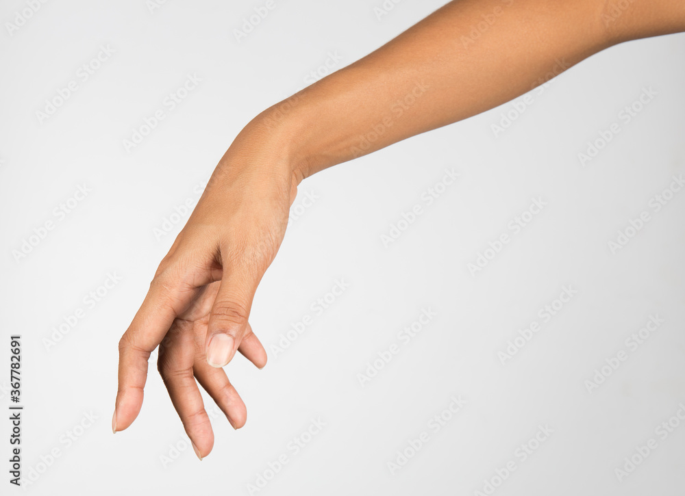 woman's hand, white background, natural, young