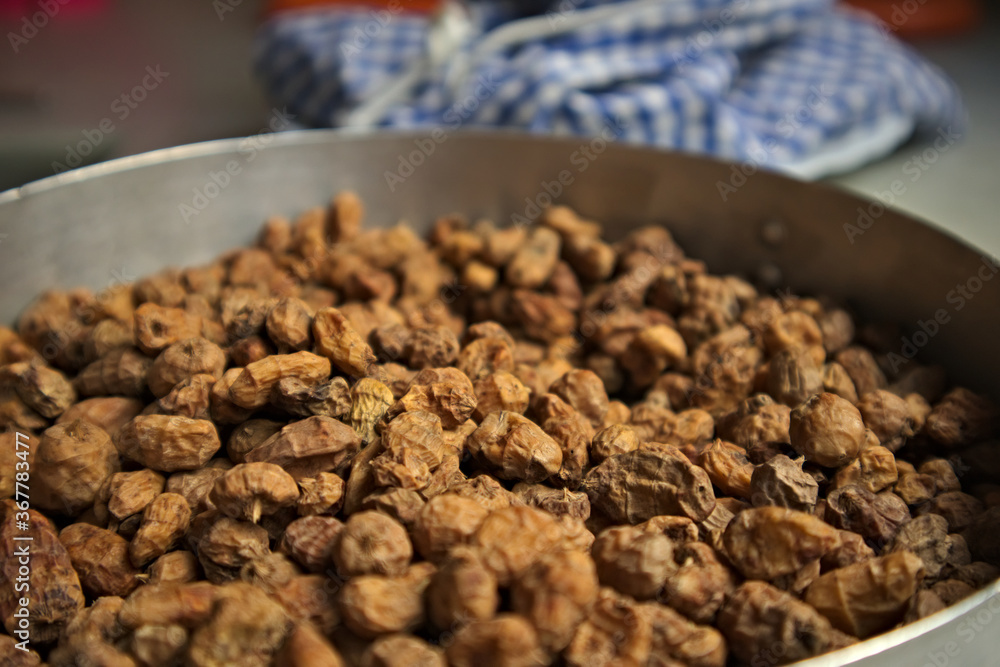 Dried tigernuts in a bowl prepared to make horchata Dried tigernuts in a bowl prepared to make horchata