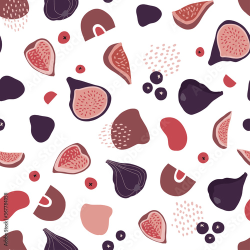 seamless pattern with figs, abstract geometrical elements, shapes