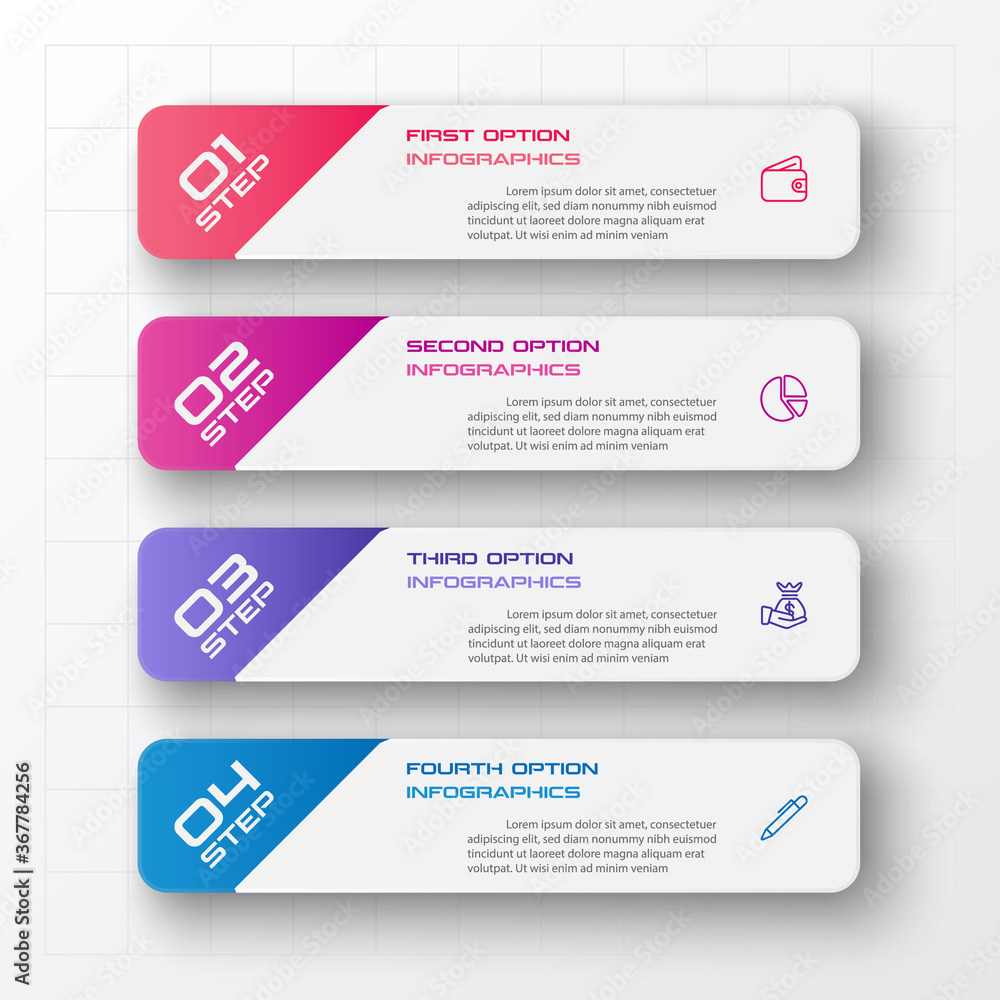 Business infographics template 4 steps rectangle,Vector illustration. Business infographics template 4 steps rectangle,Vector illustration.