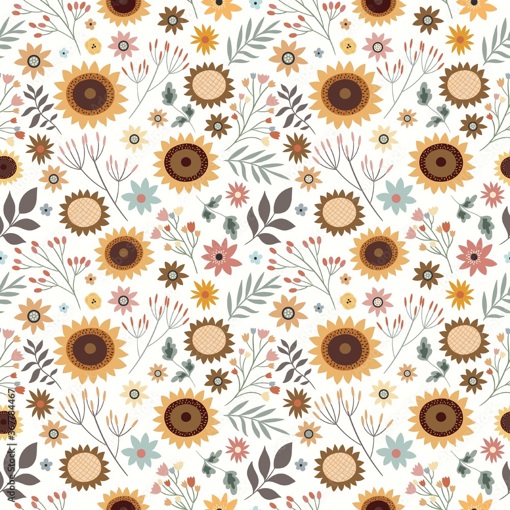 seamless floral pattern with sunflowers and plants seamless floral pattern with sunflowers and plants