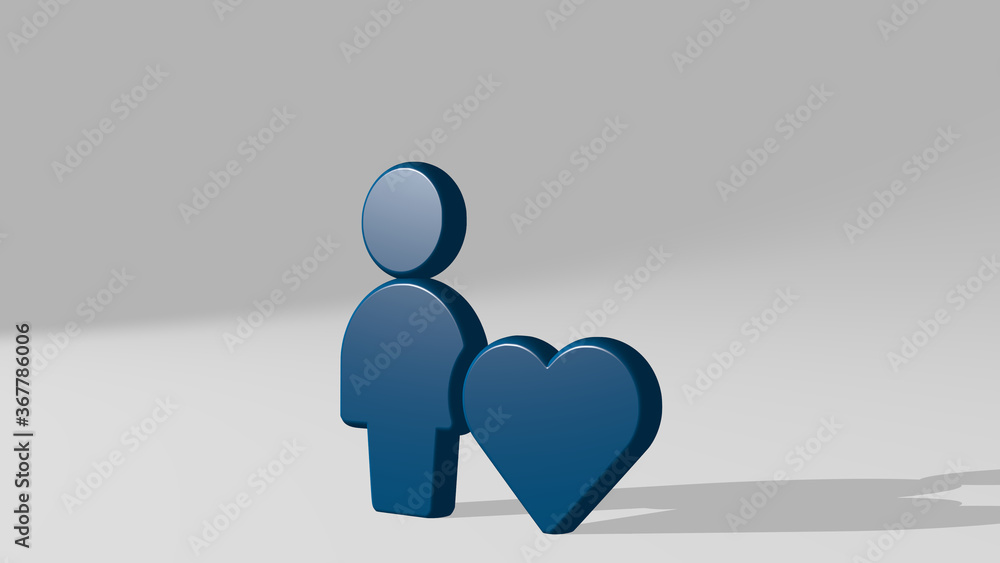 SINGLE NEUTRAL ACTIONS HEART stand with shadow. 3D illustration of metallic sculpture over a white background with mild texture. icon and isolated SINGLE NEUTRAL ACTIONS HEART stand with shadow. 3D illustration of metallic sculpture over a white background with mild texture. icon and isolated