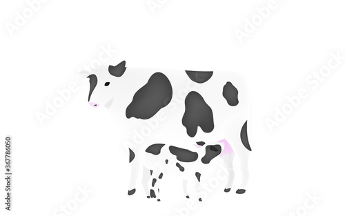 母牛の乳を吸う子牛のイラスト　透過背景