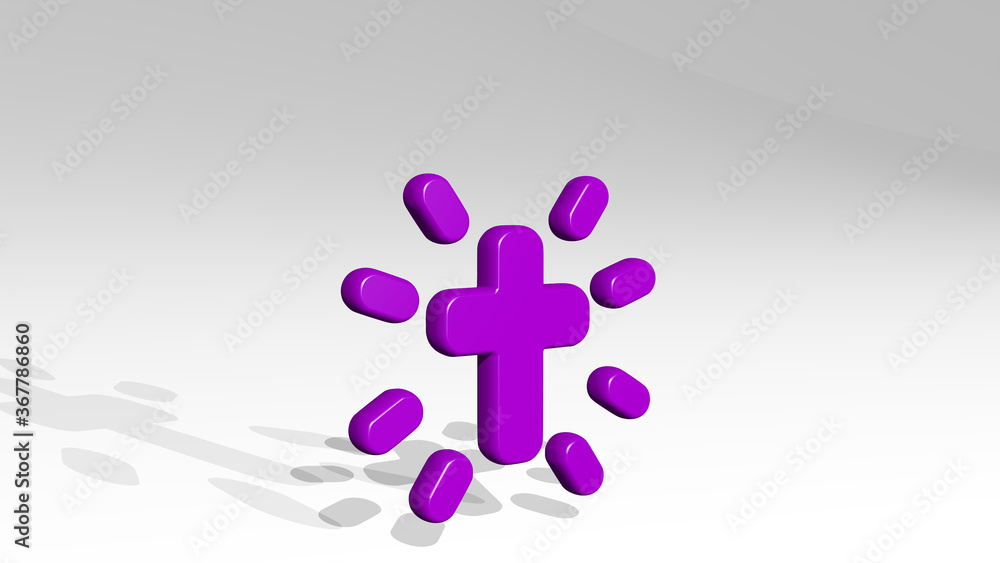 religion cross from a perspective with the shadow. A thick sculpture made of metallic materials of 3D rendering. church and architecture religion cross from a perspective with the shadow. A thick sculpture made of metallic materials of 3D rendering. church and architecture