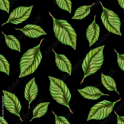 cherries with leaves on black background seamless pattern 