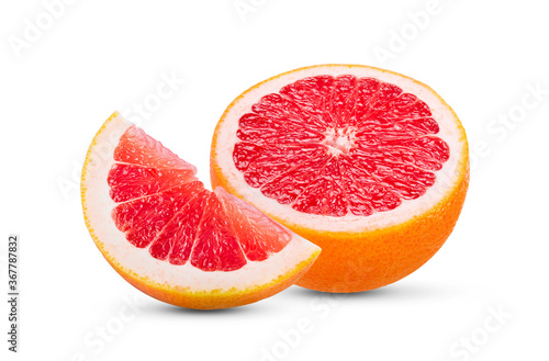 half pink orange or grapefruit with slice on white background