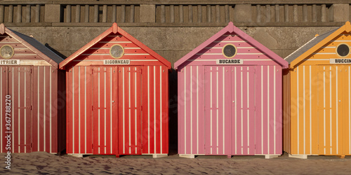 Colorful beach cabins on the French coast