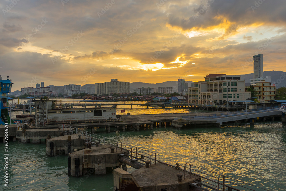 Panoramic view of Penang Port in Butterworth, Malaysia