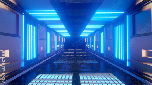 Fototapeta Naklejka Na Ścianę i Meble -  Futuristic Sci fi Corridor Backgrounds  glow light blue background