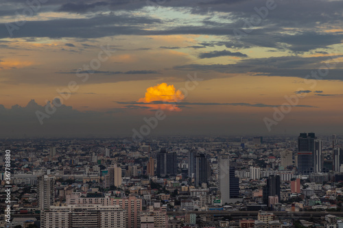 Bangkok  Thailand - Jul 25  2020   City view of Bangkok before the sunset creates energetic feeling to get ready for the day waiting ahead. Selective focus.