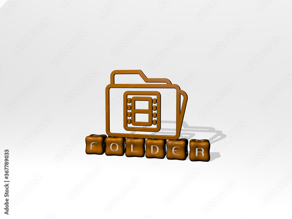 Naklejka premium 3D graphical image of FOLDER vertically along with text built by metallic cubic letters from the top perspective, excellent for the concept presentation and slideshows. illustration and business
