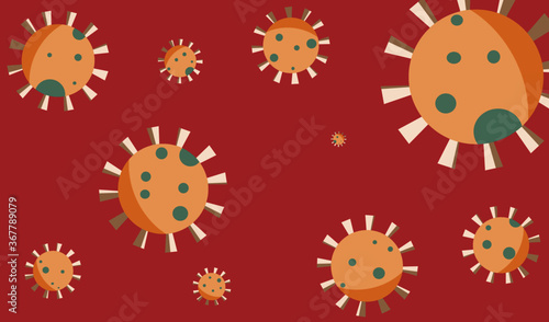 A model of the coronavirus (Covid-19) in a flat design. The virus caused a serious contagious disease spread throughout the world.
