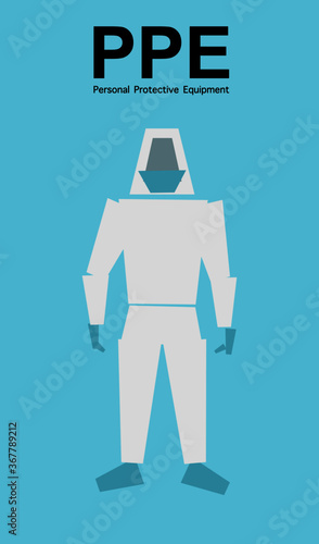 PPE suit for virus protection in flat design